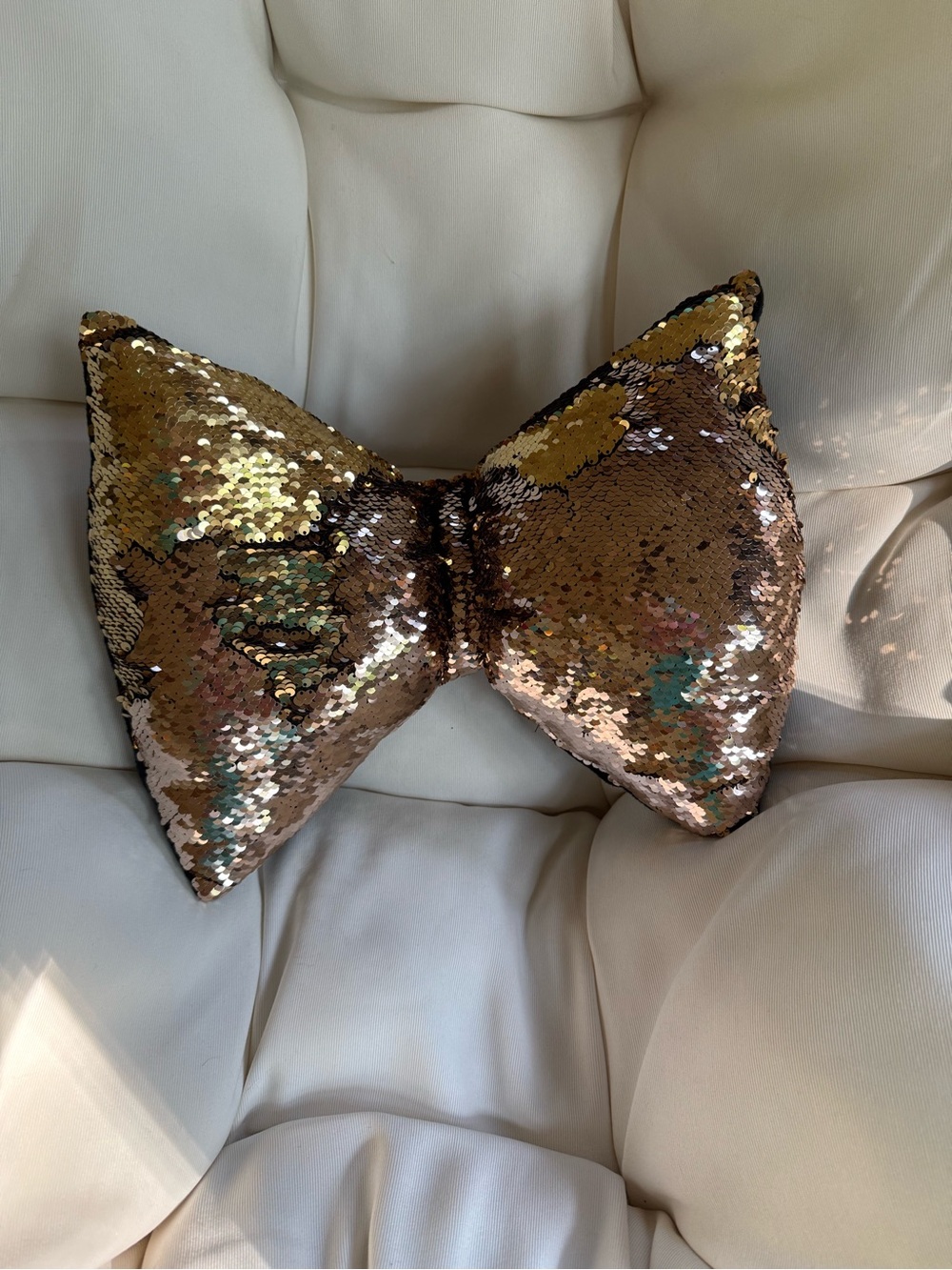 Sequin Bow Pillow - Reversible Gold and Rose